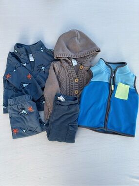 Carters Boys 24M Winter 5pc Bundle Little Planet Organic Blue Pants Sweater Vest